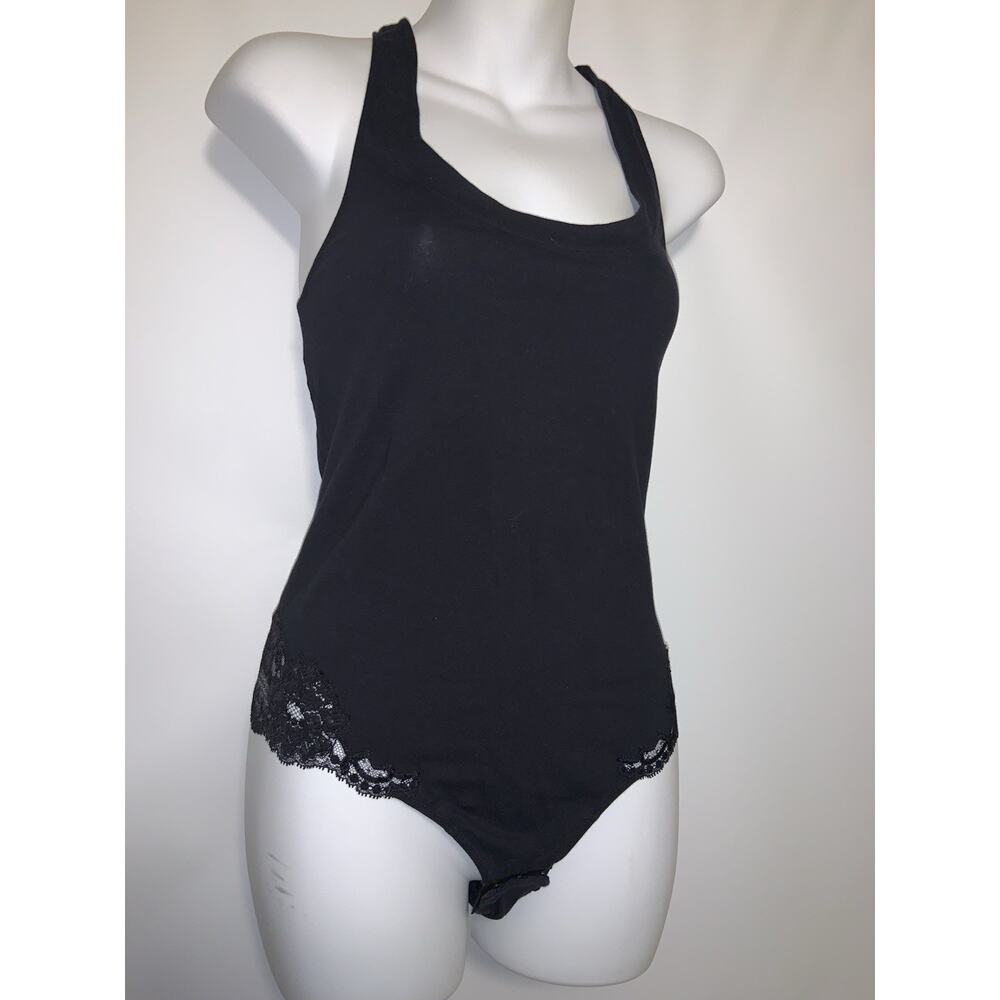 La Perla Women's Size Large Black Lace and Cotton Bodysuit